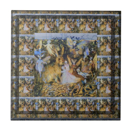 Konijn en fairies  sprookkunst. tegeltje (Voorkant)