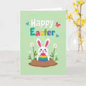 Konijn en Gebatikt Ei Kaart (Gele Bloem)
