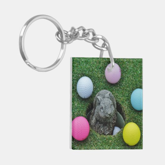 Konijn en gekleurde Golfballen Sleutelhanger (Voorkant Links)