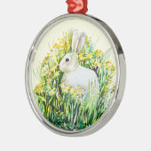 Konijn en gele bloemen metalen ornament (Links)