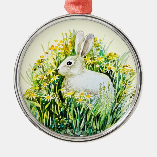 Konijn en gele bloemen metalen ornament (Voorkant)