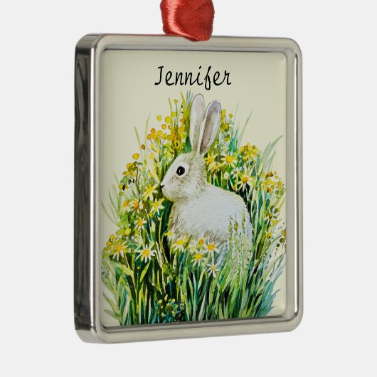 Konijn en gele bloemen metalen ornament (Rechts)