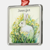 Konijn en gele bloemen metalen ornament (Links)