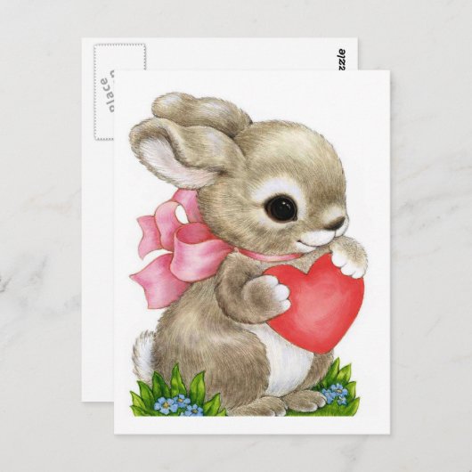 Konijn en hart - Briefkaart (Voorkant / Achterkant)
