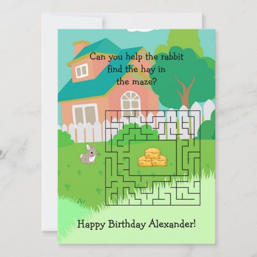 Konijn en Hay Verjaardagsdoolhof Kaarten voor Kind (Voorkant)