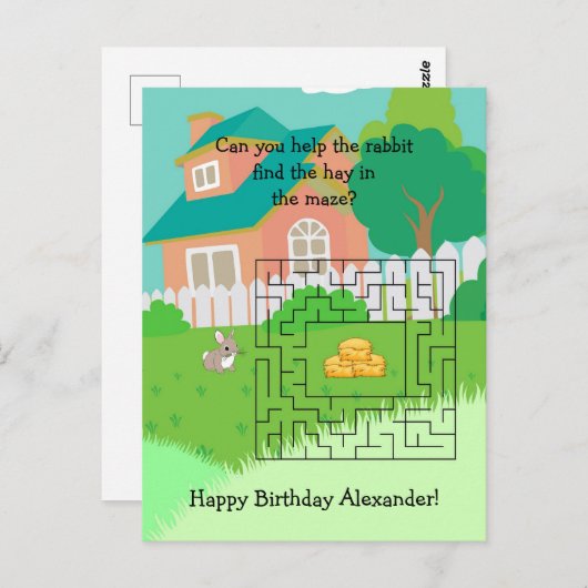 Konijn en hooi verjaardagsdoolhof ansichtkaarten v briefkaart (Voorkant / Achterkant)