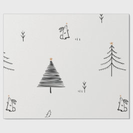 KONIJN EN KERSTBOOM DOODLE ONTWERP GIFT WRAP CADEAUPAPIER