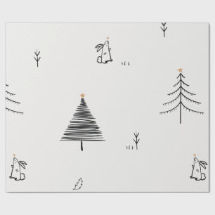 KONIJN EN KERSTBOOM DOODLE ONTWERP GIFT WRAP CADEAUPAPIER