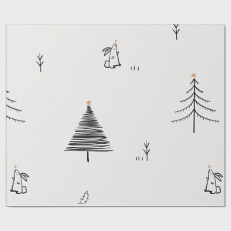 KONIJN EN KERSTBOOM DOODLE ONTWERP GIFT WRAP CADEAUPAPIER
