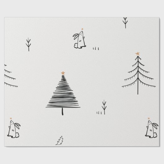KONIJN EN KERSTBOOM DOODLE ONTWERP GIFT WRAP CADEAUPAPIER (Vlak)