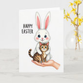 Konijn en Kitty Pasen Kaart (Gele Bloem)