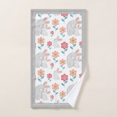 Konijn en konijn, bloemenpatroon grijze Moederdag Bad Handdoek (Handdoek)
