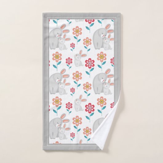 Konijn en konijn, bloemenpatroon grijze Moederdag Bad Handdoek (Handdoek)