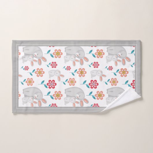 Konijn en konijn, bloemenpatroon grijze Moederdag Bad Handdoek (Handdoek)