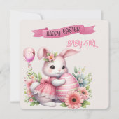Konijn en paasei Gelukkig Pasen Mooie Meisje  Kaart (Voorkant)