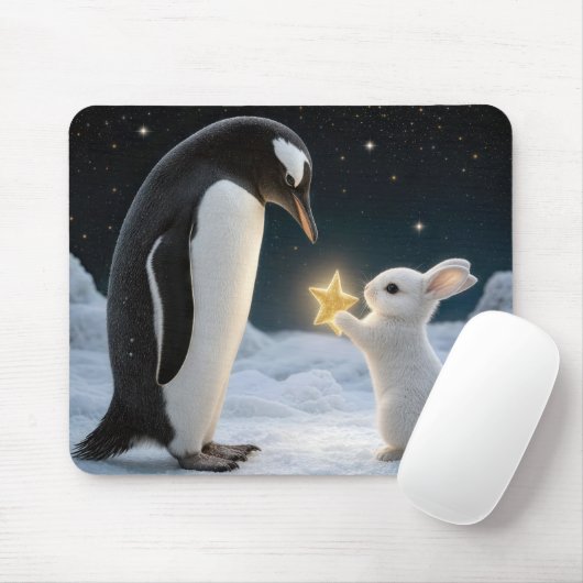 Konijn en pinguïn met neonster muismat (Met muis)