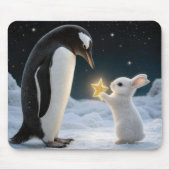 Konijn en pinguïn met neonster muismat (Voorkant)
