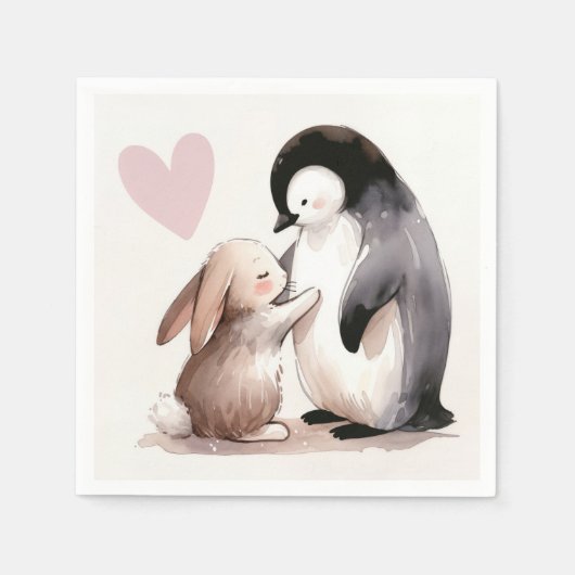 Konijn en Pinguïn Vriendschap Servet (Voorkant)