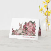 Konijn en Roze Bloemen Nieuwjaar Kaart (Gele Bloem)