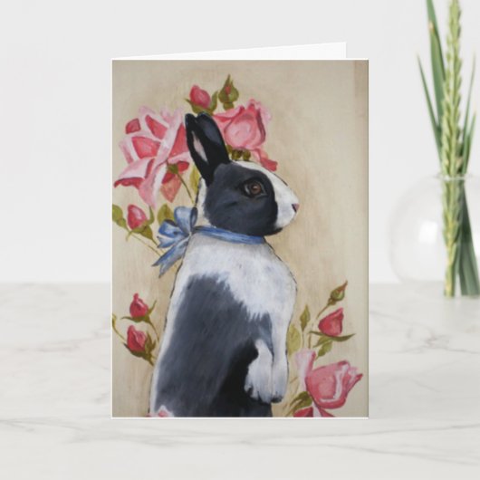 Konijn en Rozen Feestdagen Kaart (Voorkant)