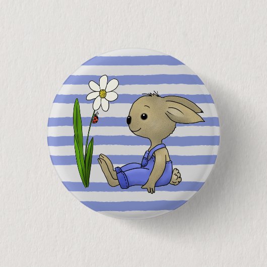 Konijn en strepen  ronde button 3,2 cm (Voorkant)