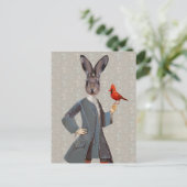 Konijn en vogel briefkaart (Staand voorkant)
