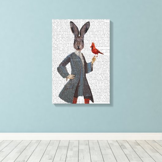 Konijn en vogel canvas afdruk (Insitu (Houten vloer))