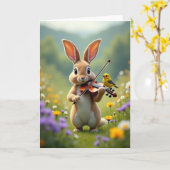 Konijn En Vogel Lied Kaart (Gele Bloem)
