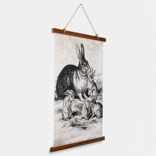 Konijn Familie Illustratie, Baby Bunnies Hangend Wandkleed (Gebogen)