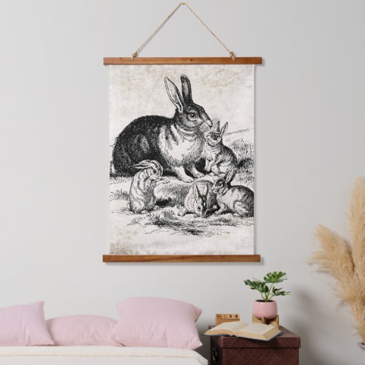  Konijn Familie Illustratie, Baby Bunnies Hangend Wandkleed (Slaapkamer)