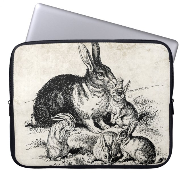  Konijn Familie Illustratie, Baby Bunnies Laptop Sleeve (Voorkant)