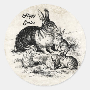  Konijn Familie Illustratie, Baby Bunnies Ronde Sticker