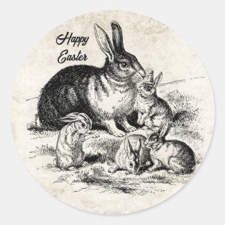  Konijn Familie Illustratie, Baby Bunnies Ronde Sticker