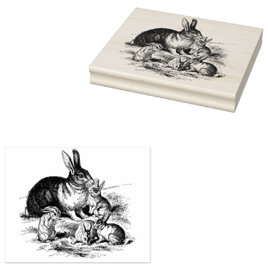 Konijn Familie Illustratie, Baby Bunnies Rubberstempel (Gestempeld)