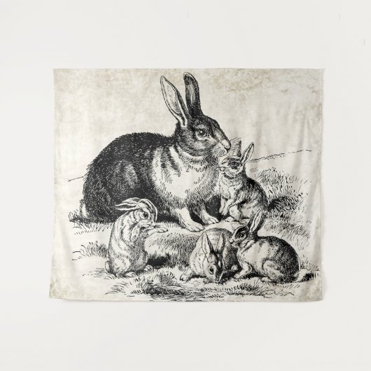  Konijn Familie Illustratie, Baby Bunnies Wandkleed (Voorkant (horizontaal))