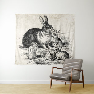 Konijn Familie Illustratie, Baby Bunnies Wandkleed