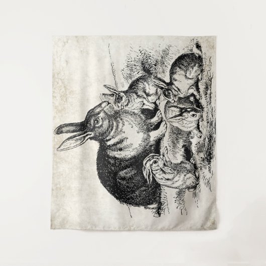  Konijn Familie Illustratie, Baby Bunnies Wandkleed (Voorkant)