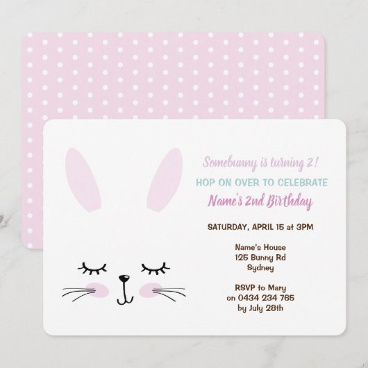 Konijn Feest Uitnodiging, Paashaas Kaart (Voorkant / Achterkant)