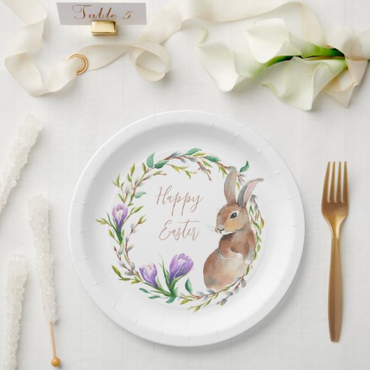  konijn Floral Wreath Flower Easter Bunny Papieren Bordje (Huwelijk)