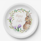  konijn Floral Wreath Flower Easter Bunny Papieren Bordje (Voorkant)