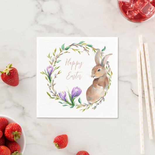 konijn Floral Wreath Flower Easter Bunny Servet (Insitu)