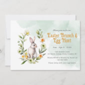 Konijn Foral Pasen Brunch Eiers zoeken Uitnodiging (Voorkant)