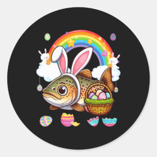 Konijn Forel Vis Paas Jacht Eieren Bysket Kleur Ronde Sticker
