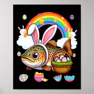 Konijn Forel Vis Paasjacht Eieren Bysket Kleur Poster