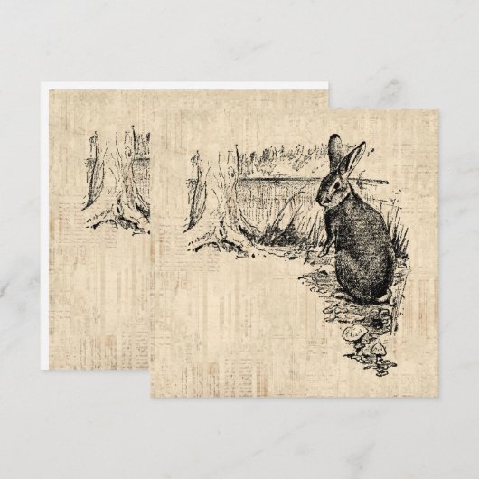 konijn geïllustreerd Bunny Art Feestdagenkaart (Voorkant / Achterkant)