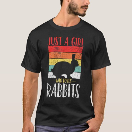 Konijn gewoon een meisje dat van Rabbits Retro Vin T-shirt (Voorkant)
