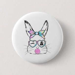 Konijn Gezicht Knipoog Ogen Byndana Hart Gles Bubb Ronde Button 5,7 Cm