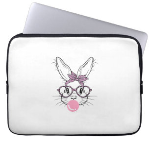 Konijn Gezicht Luipaard Bril Bubble Gum Pasen Dag  Laptop Sleeve