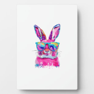 Konijn Gezicht met Tie Dye Bril Gelukkige Pasen Da Fotoplaat