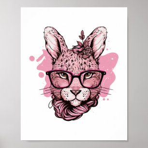 Konijn Gezicht Roze Bril Bloem Leopard Pasen Poster